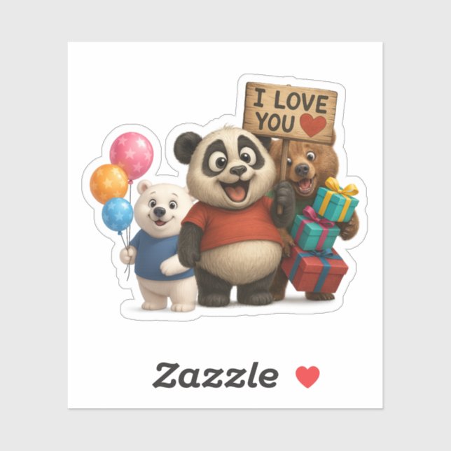 Cute Panda & Poor Bear Birthday Vinyl Sticker (Sheet)