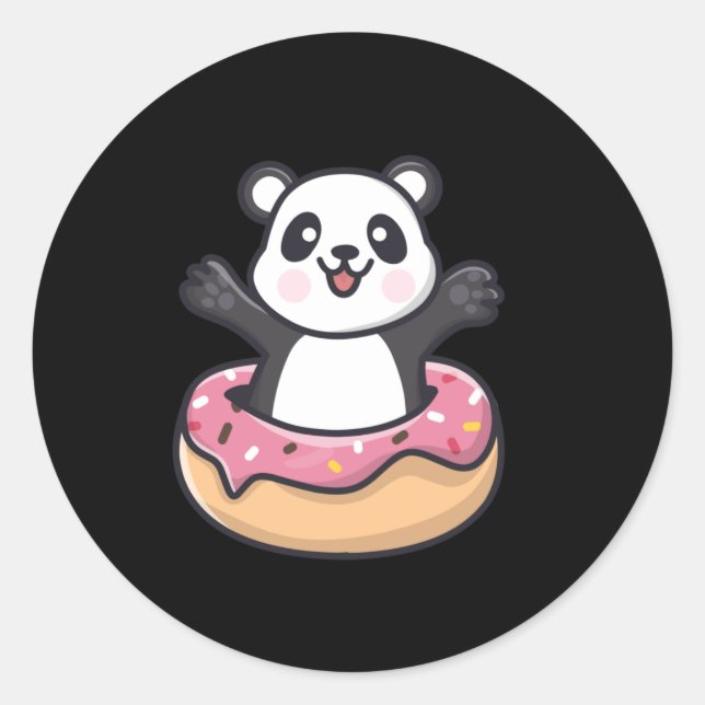 Cute Panda Popping Out Of A Doughnut Classic Round Sticker (Front)