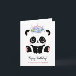 Cute panda princess Happy Birthday  Card<br><div class="desc">Cute panda girl Happy Birthday Greeting Card. Kawaii style black and white panda bear with floral pink crown. Personalised text.</div>