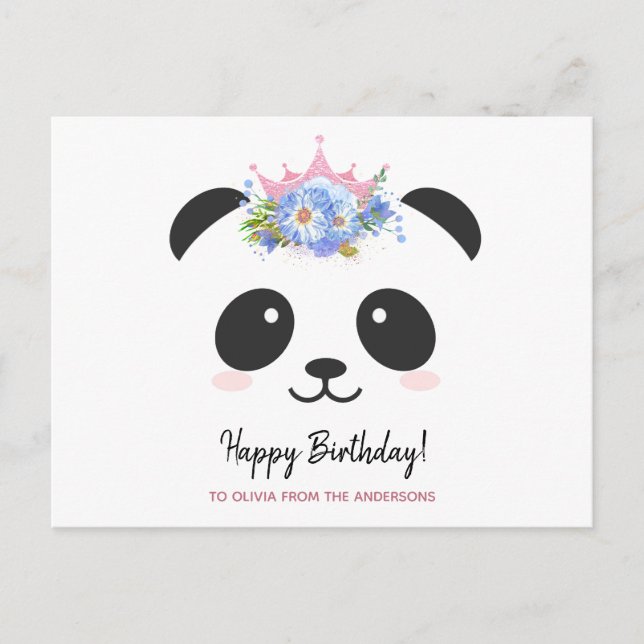 Cute panda princess Happy Birthday personalised  Postcard (Front)