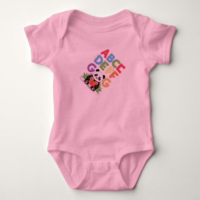 Cute Panda Reading – Colourful ABCD FG T-Shirt Baby Bodysuit (Front)