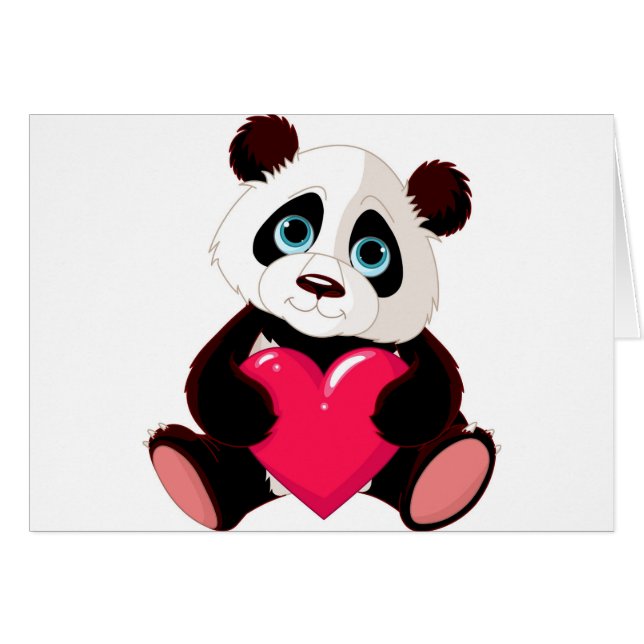 cute panda red big heart animation cute trendy fun (Front Horizontal)
