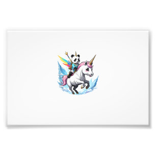 Cute Panda Riding Unicorn Girls Kids Women Rainbow Photo Print