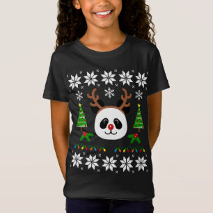 Cute Panda Rudolph Reindeer Christmas Pattern T-Shirt