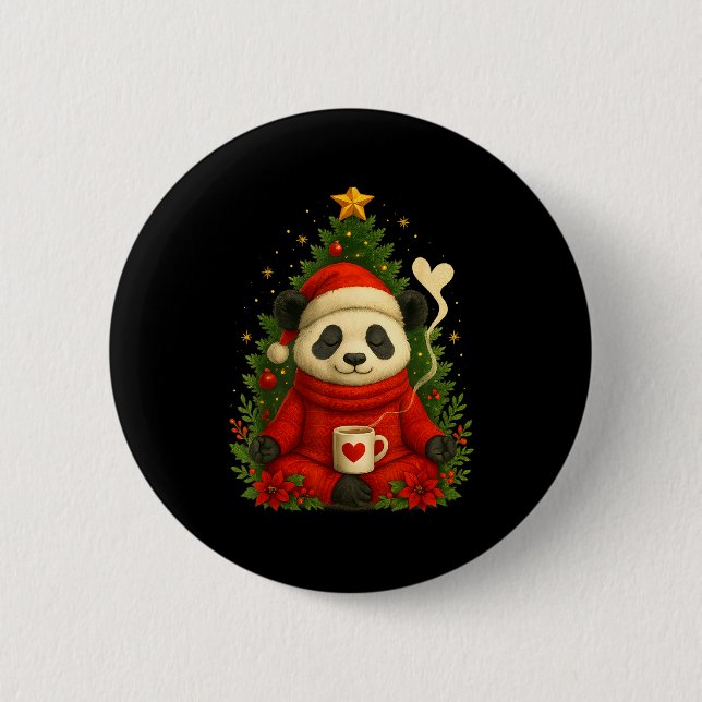 Cute Panda Santa Coffee Holiday Tee For Animal Lov 6 Cm Round Badge (Front)