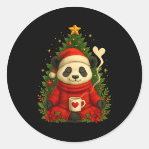 Cute Panda Santa Coffee Holiday Tee For Animal Lov Classic Round Sticker