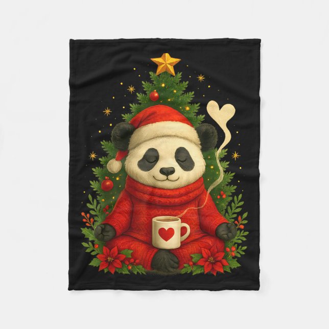 Cute Panda Santa Coffee Holiday Tee For Animal Lov Fleece Blanket (Front)