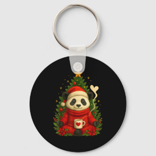 Cute Panda Santa Coffee Holiday Tee For Animal Lov Key Ring