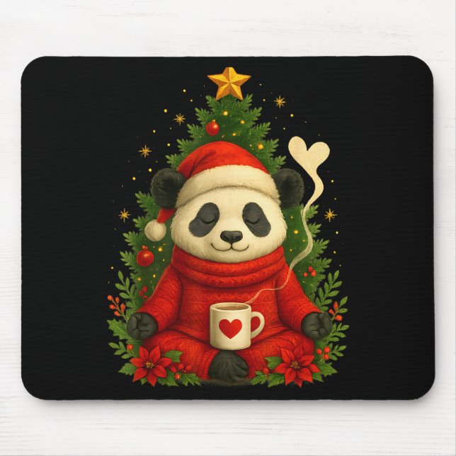 Cute Panda Santa Coffee Holiday Tee For Animal Lov Mouse Mat (Front)