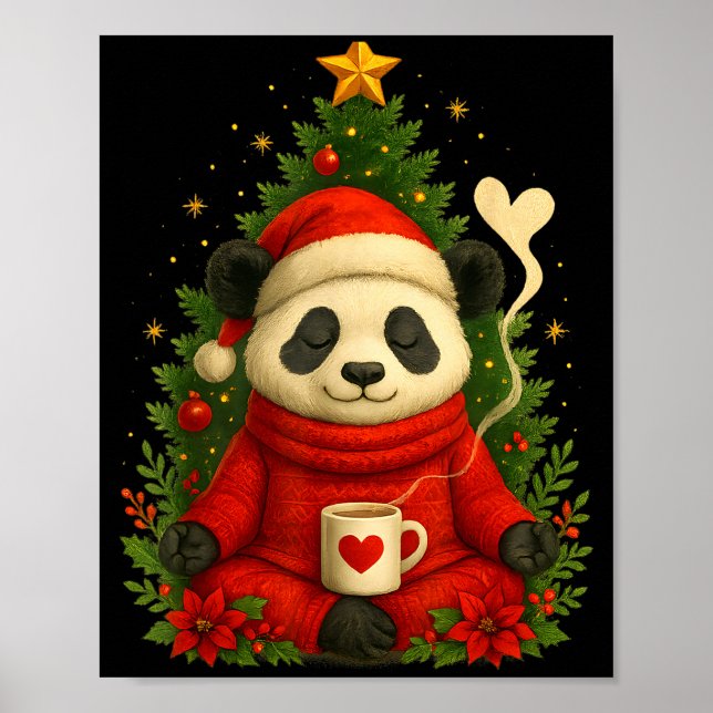 Cute Panda Santa Coffee Holiday Tee For Animal Lov Poster (Front)