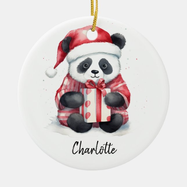 Cute Panda Santa Merry Christmas Ceramic Tree Decoration (Front)