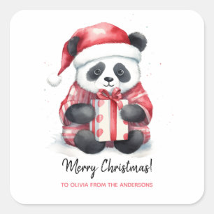 Cute Panda Santa Merry Christmas Square Sticker