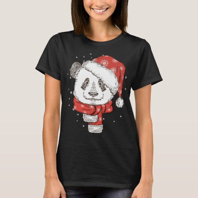 Cute Panda Santa's Hat Christmas Panda Bear Lover  T-Shirt (Front)