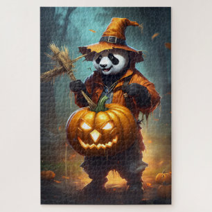 Cute Panda Scarecrow Halloween Jigsaw Puzzle