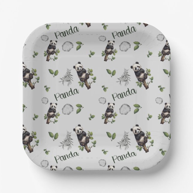 Cute Panda Seamless Pattern  Paper Plate (Front)