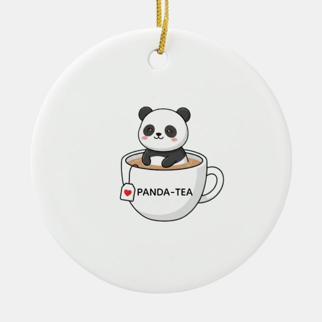 Cute Panda Sitting In A Tea Cup Ceramic Tree Decoration (Front)