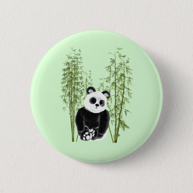 Cute Panda Sitting in Bamboo Button (Front)