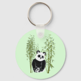 Cute Panda Sitting in Bamboo Key Ring