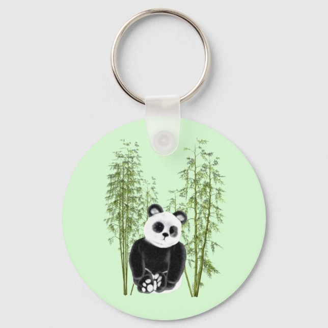 Cute  Panda Sitting in Bamboo Key Ring (Front)