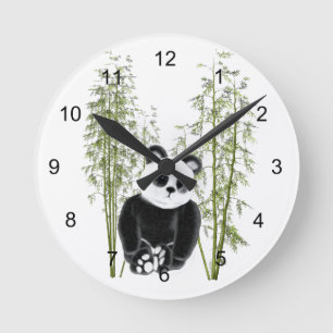 Cute Panda Sitting In Bamboo Round Clock
