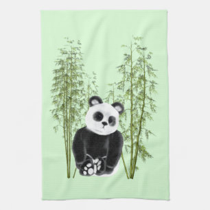 Cute Panda Sitting in Bamboo Tea Towel