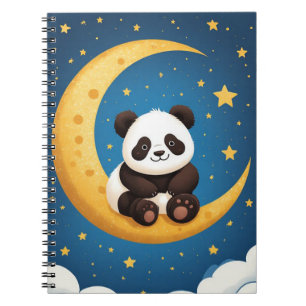 Cute Panda Sitting on a Golden Crescent Moon Notebook
