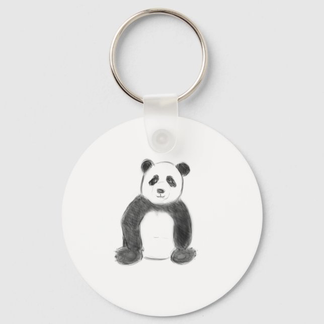 Cute panda sketch black and white key ring (Front)