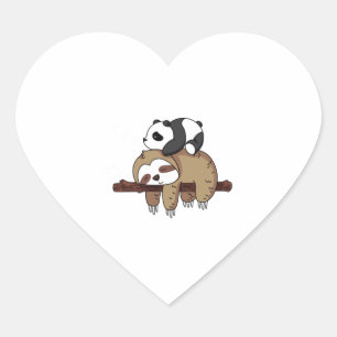 Cute Panda Sleeping on Sloth Hoodie Sloth Lover Heart Sticker