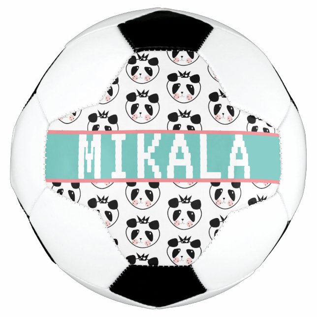 Cute Panda Soccer Fan Custom Name Football (Front)
