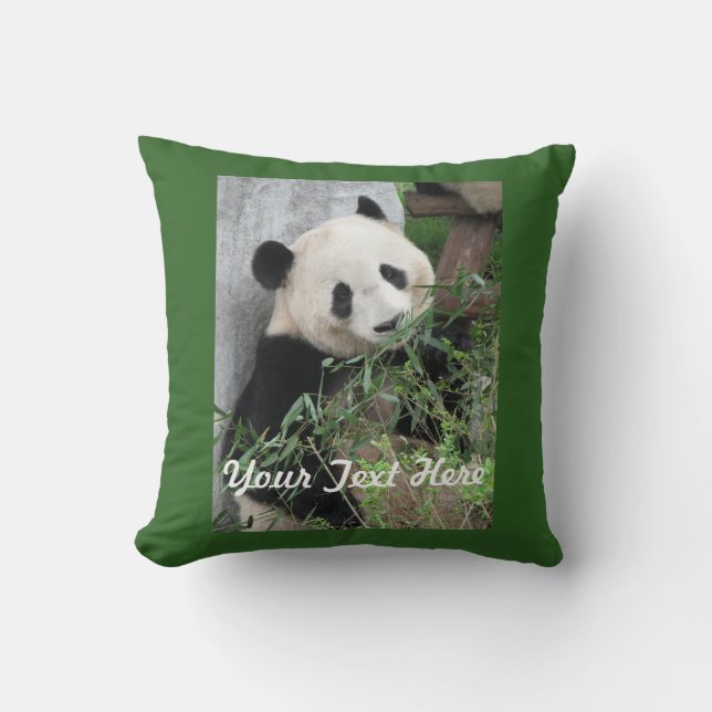 Cute Panda, Solid Green Back, Name, Square  Cushion (Front)