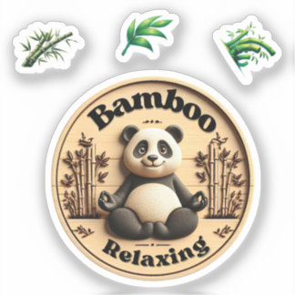 Cute Panda Sticker, Bamboo Relaxing.