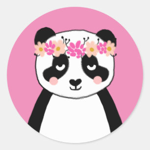 Cute panda stickers - pink flowers
