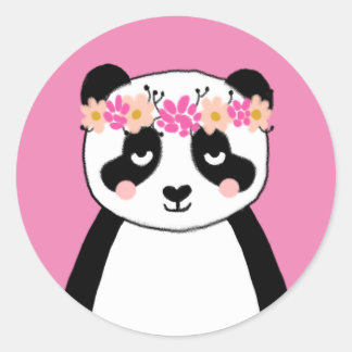 Cute panda stickers - pink flowers