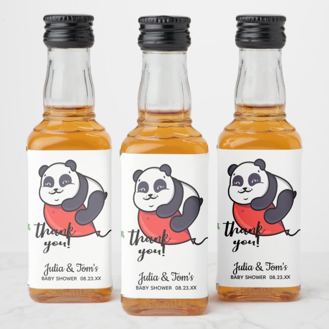 Cute Panda Thank You Baby Shower  Liquor Bottle Label (Bottles)