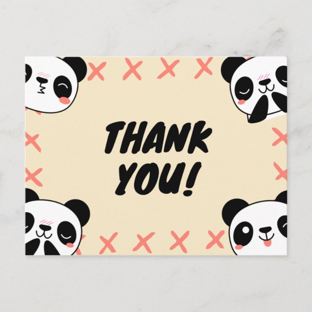 Cute Panda Thank You Postcard (Front)