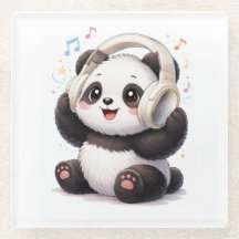 Cute Panda Wearing Headphones Coaster | Kawaii Mus