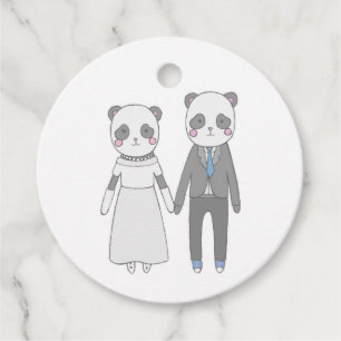 Cute Panda Wedding Couple – Kawaii Bride & Groom Favour Tags