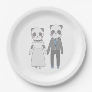 Cute Panda Wedding Couple – Kawaii Bride & Groom Paper Plate