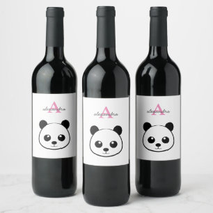 Cute Panda Wine Label – Custom Monogram Animal