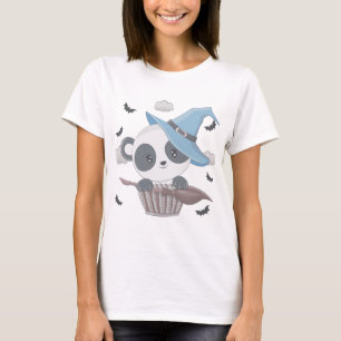 Cute Panda Witch Surrounded by Bats Halloween Mug T-Shirt