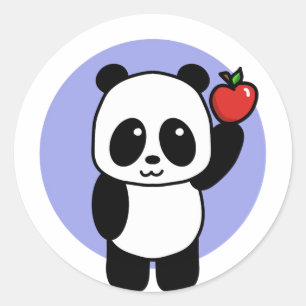 Cute Panda with a Bright Red Apple Classic Round Sticker