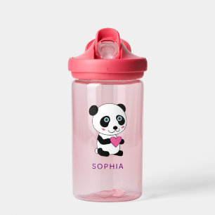 Cute Panda with a Pink Heart Customisable Water Bottle