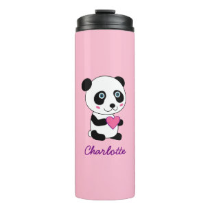 Cute Panda with a Pink Heart Personalised Thermal Tumbler