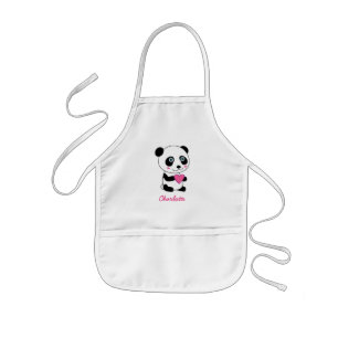 Cute Panda with a Pink Heart Personalized Kids Apron