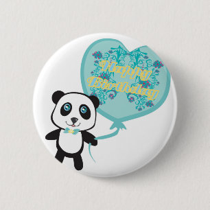 Cute panda with balloon Badge