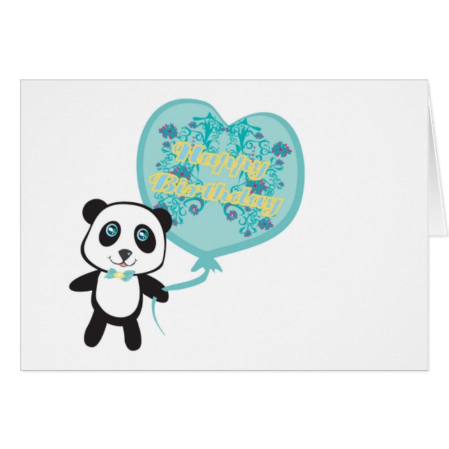 Cute panda with balloon Card (Front Horizontal)