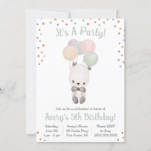 Cute Panda with Balloons Birthday Party Invitation