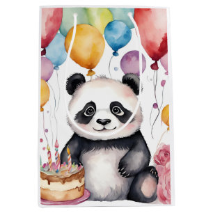 Cute Panda with balloons Medium Gift Bag