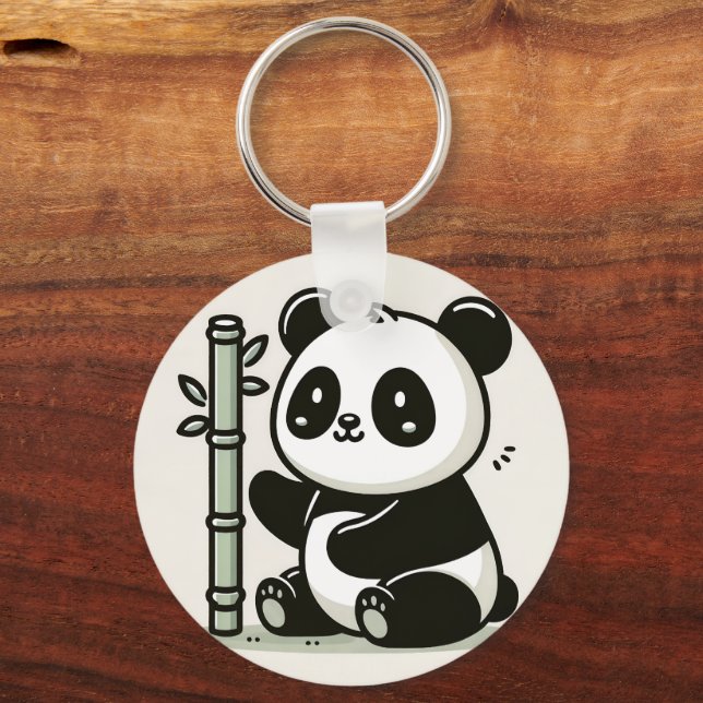 Cute Panda With Bamboo Art Key Ring (Front)