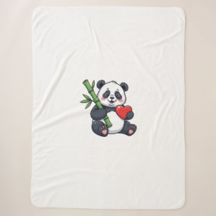 Cute Panda with Bamboo Cozy Nature Illustration Bl Sherpa Blanket